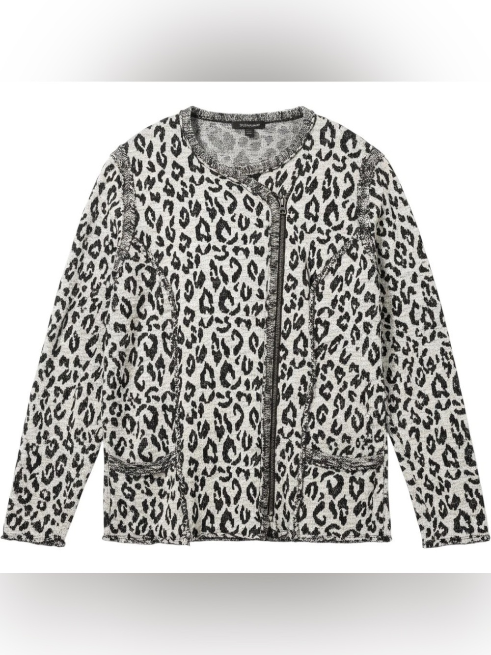 Lucky Brand Lucky Lotus Zip Asymmetric Front Leopard Rugged Trimmed Cardigan 1X